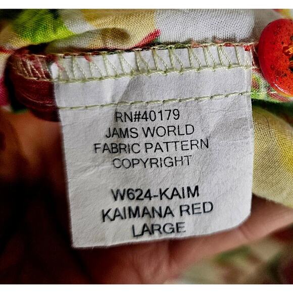 Jams World L Kaimana Red Rayon Buttondown Blouse. Made in Hawaii. Tropical Rare - Picture 7 of 16